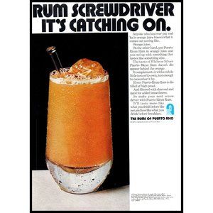1971 Rum Screwdriver Cocktail Vintage Print Ad Rums of Puerto Rico Wall Art